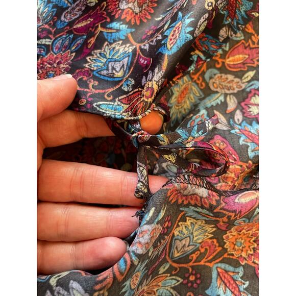 Fantasies by Morgan Taylor Black Floral W/ Lace Trim Short Robe One Size - Picture 8 of 13